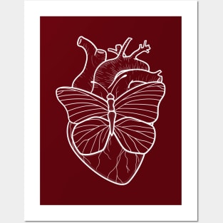 Butterfly heart white Posters and Art